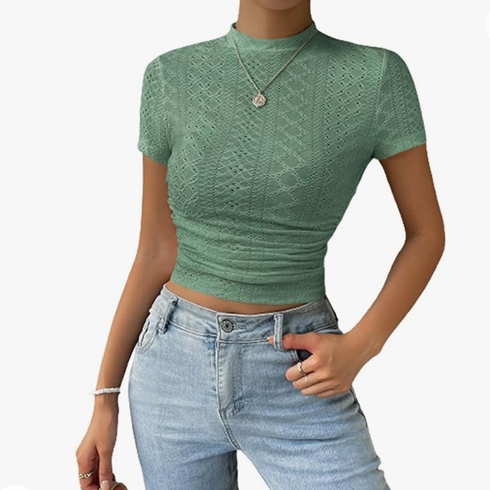 SOLY HUX Women’s Mock Neck Short Sleeve Ruched T Shirt
